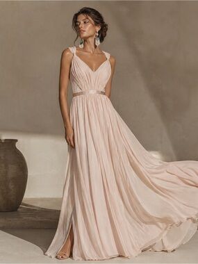 NWT Vera Wang Blush Wedding Guest V-Neck Chiffon Dress in Blush 2 XS S